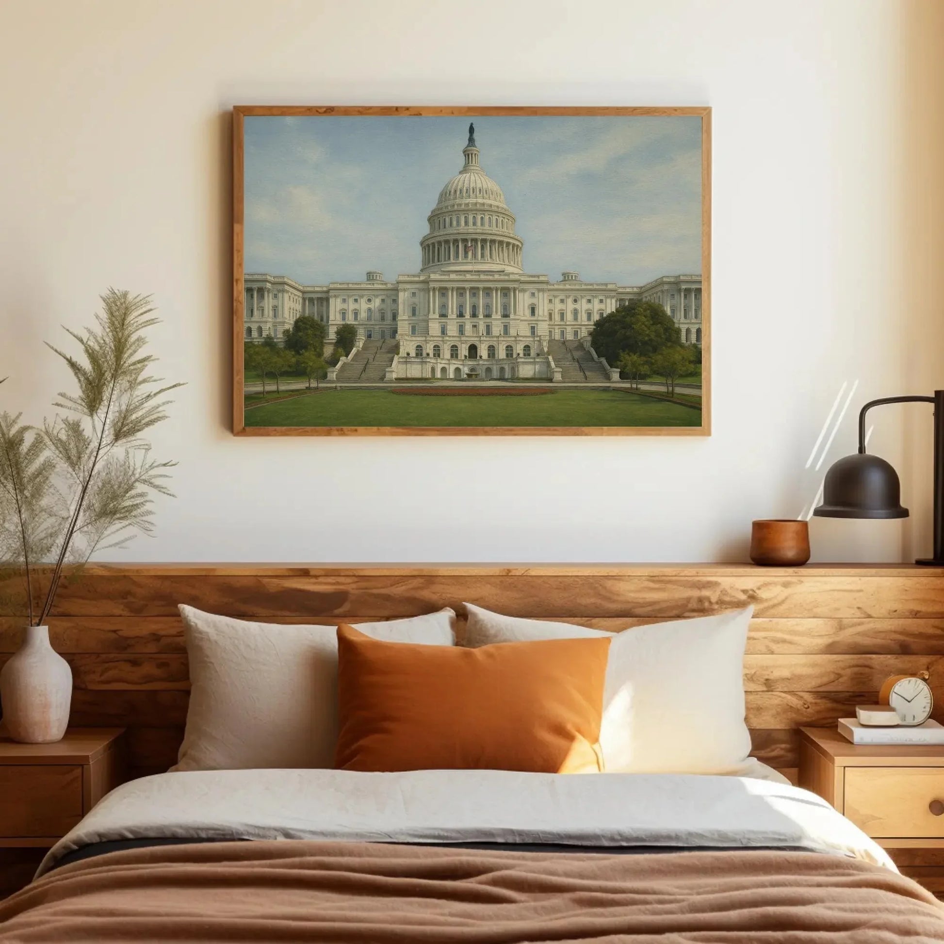 Washington DC Capitol dome canvas painting wall art for office or patriotic home decor with neoclassical white landmark building print Wall Art – Canvas Print