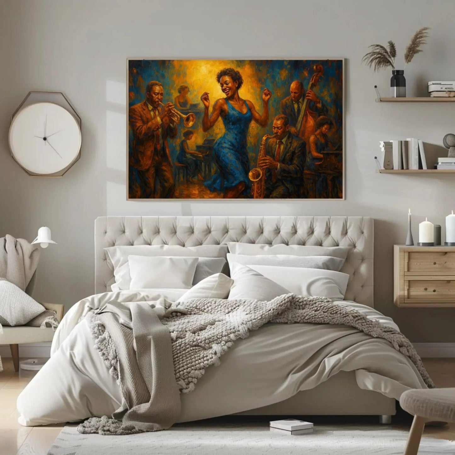 Joyful Jazz Dance Party Canvas Print, Vibrant Musicians and Dancer Painting, Energetic Blues Jazz Wall Art, Colorful Celebration Home Decor Wall Art – Canvas Print