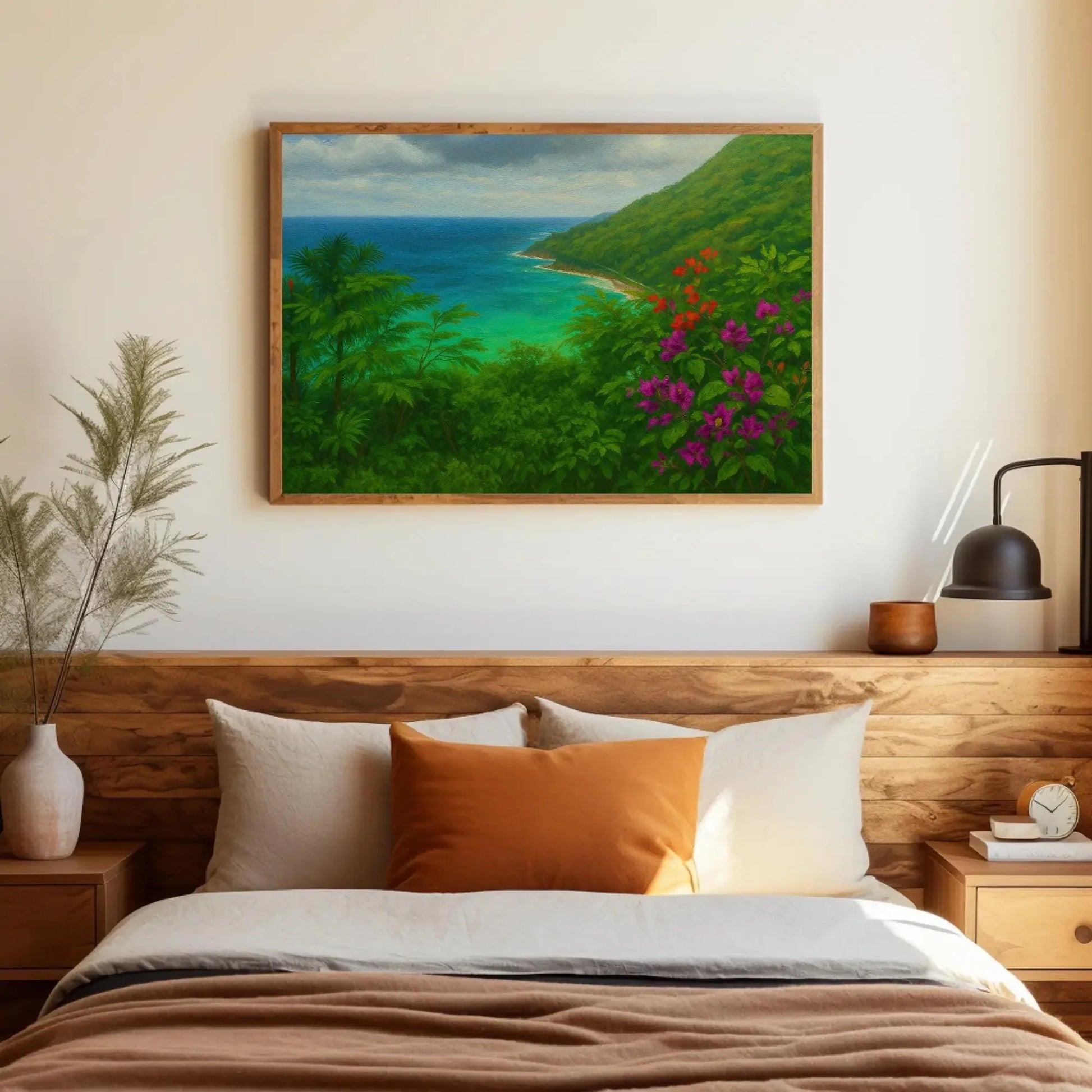 Dominican Republic Coastal View – Lush Jungle Overlooking Caribbean Beach – Tropical Nature Painting on Canvas Wall Art Print Wall Art – Canvas Print