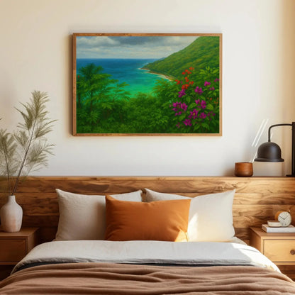 Dominican Republic Coastal View – Lush Jungle Overlooking Caribbean Beach – Tropical Nature Painting on Canvas Wall Art Print Wall Art – Canvas Print