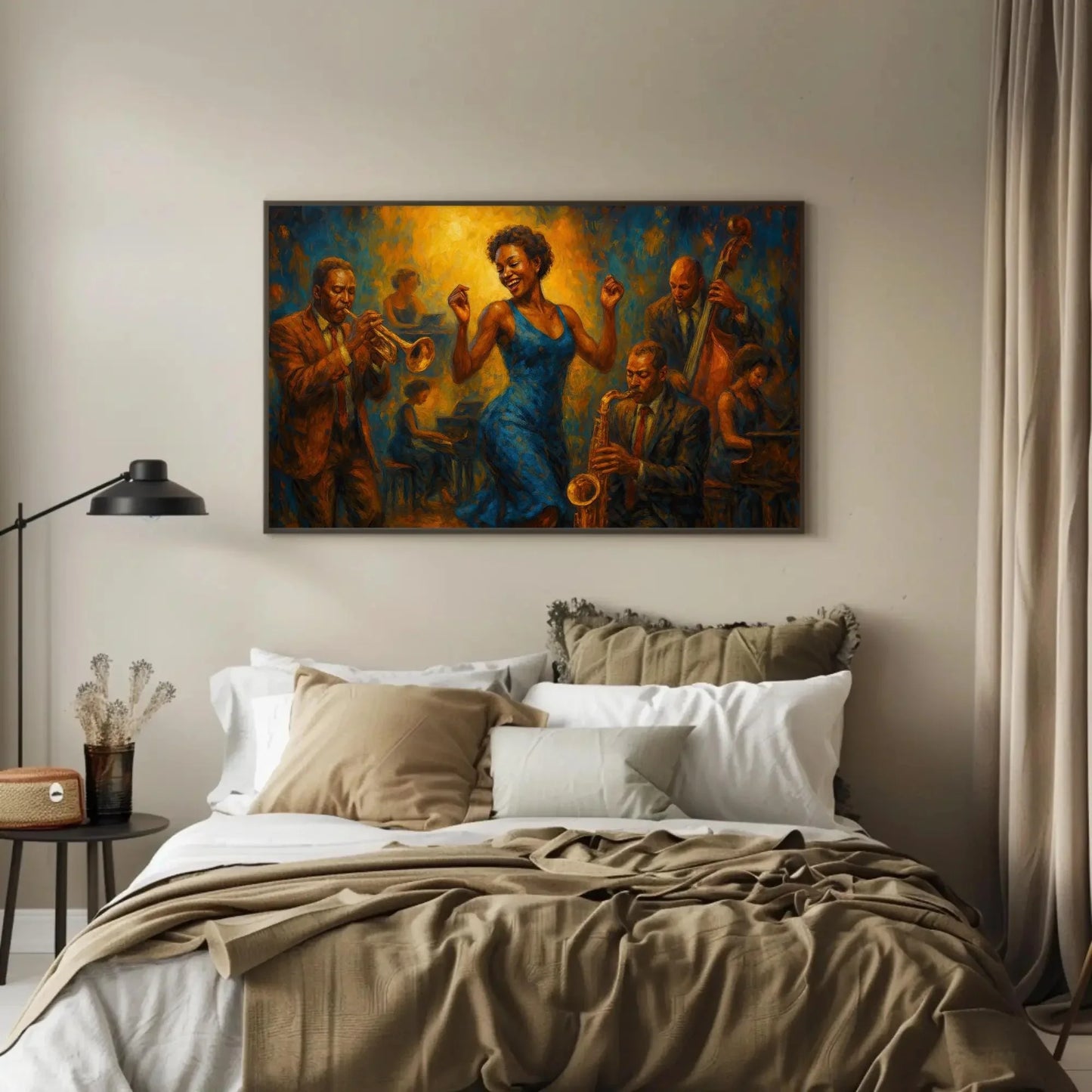 Joyful Jazz Dance Party Canvas Print, Vibrant Musicians and Dancer Painting, Energetic Blues Jazz Wall Art, Colorful Celebration Home Decor Wall Art – Canvas Print