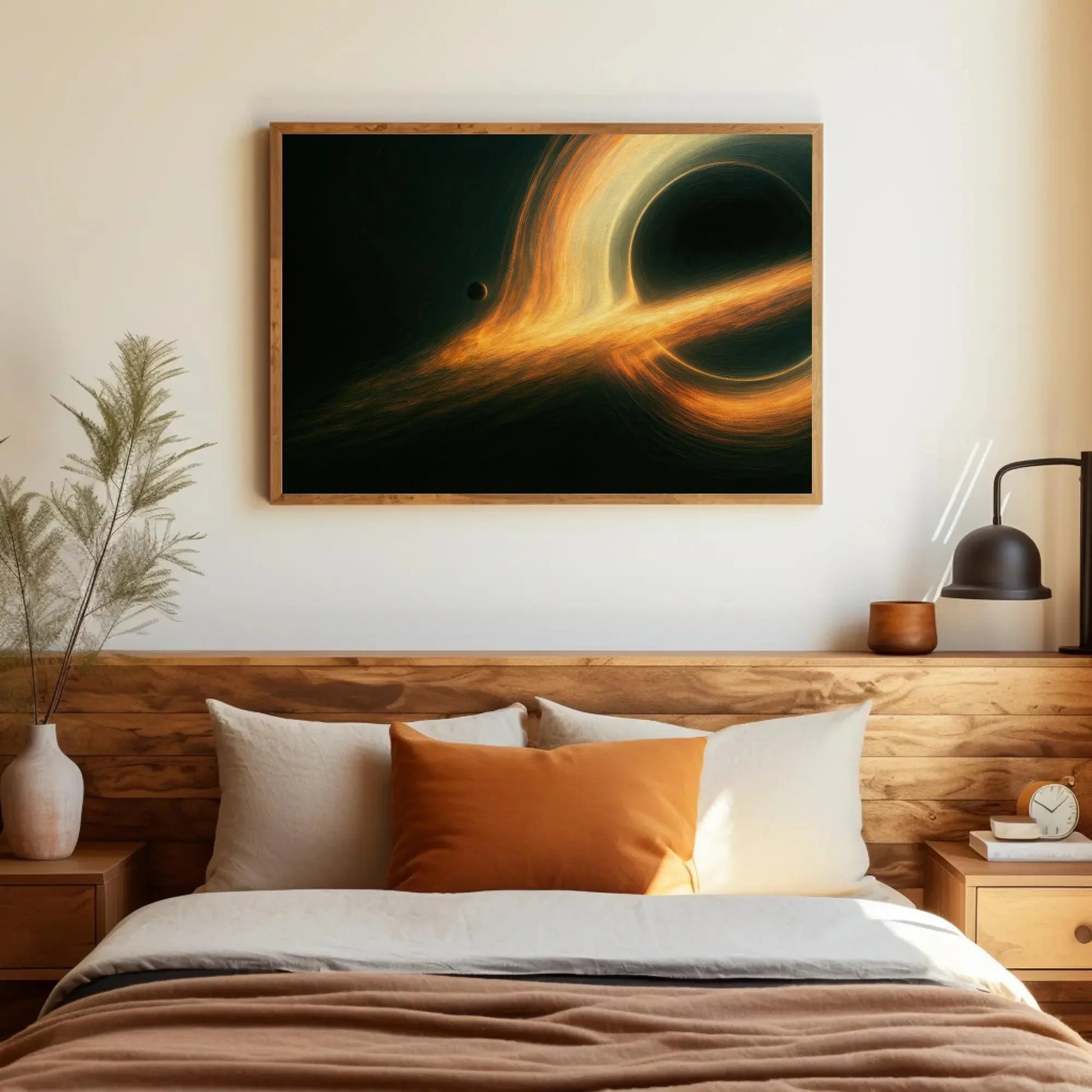 Black Hole Eating Planet Canvas Print with Fiery Accretion Disk, Space Wall Art for Astronomy Lovers, Cosmic Galaxy Painting for Home Decor Wall Art – Canvas Print