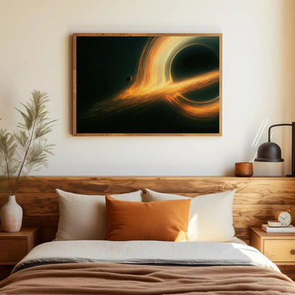 Black Hole Eating Planet Canvas Print with Fiery Accretion Disk, Space Wall Art for Astronomy Lovers, Cosmic Galaxy Painting for Home Decor Wall Art – Canvas Print