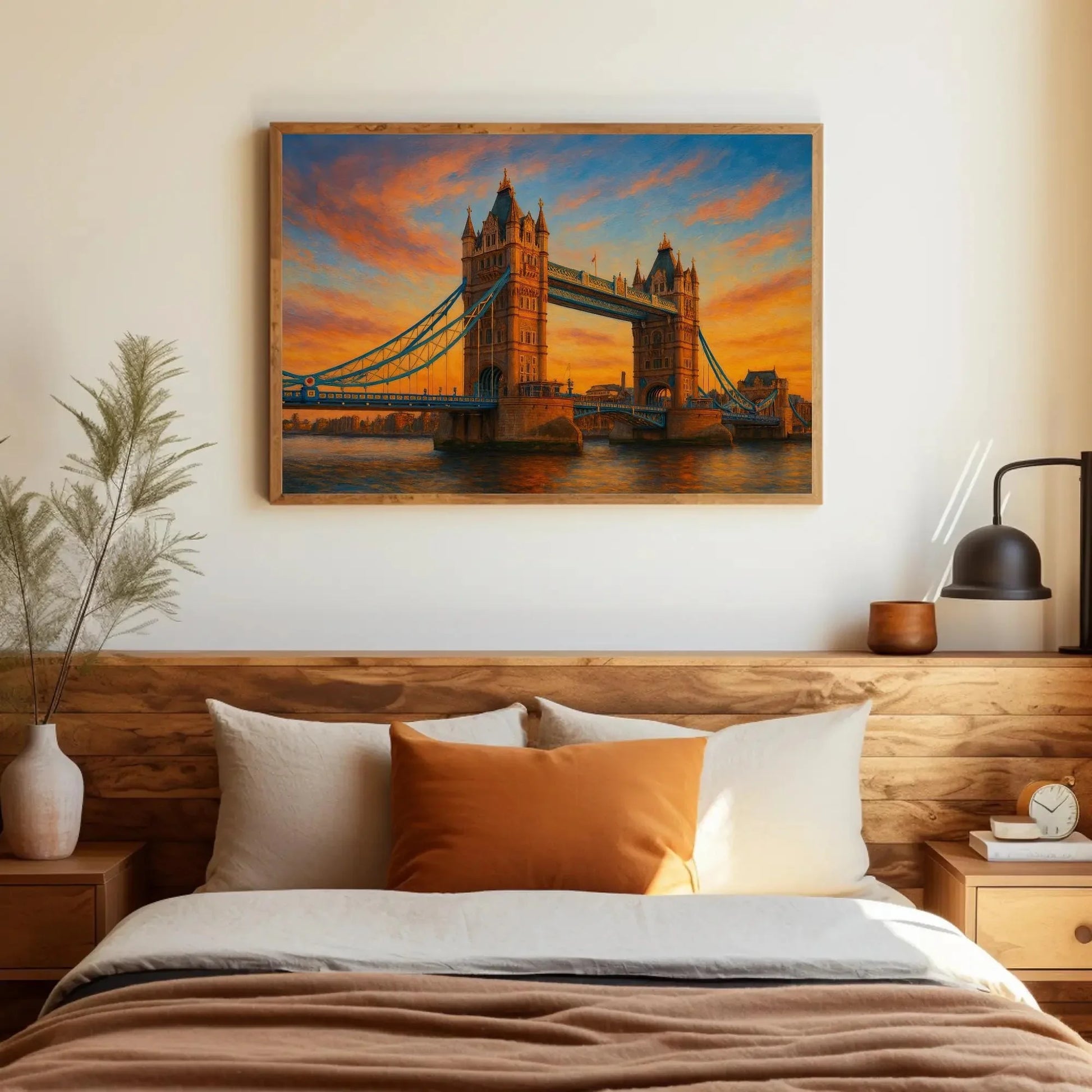 Tower Bridge London Canvas Print – UK Sunset Landscape Painting – Iconic Landmark Cityscape Wall Art for Modern Home Decor Wall Art – Canvas Print
