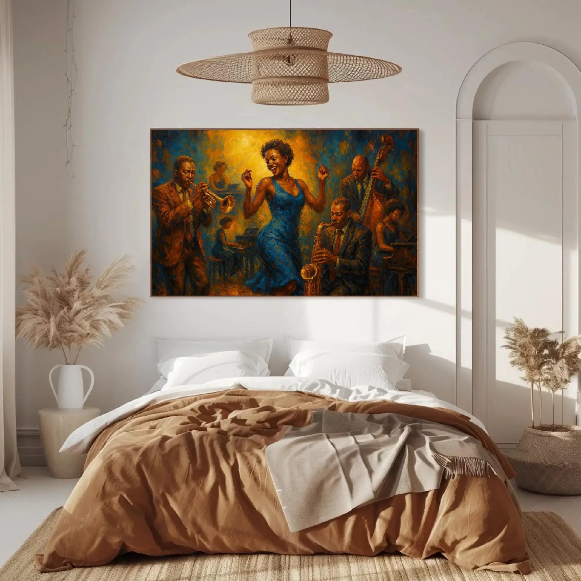 Joyful Jazz Dance Party Canvas Print, Vibrant Musicians and Dancer Painting, Energetic Blues Jazz Wall Art, Colorful Celebration Home Decor Wall Art – Canvas Print
