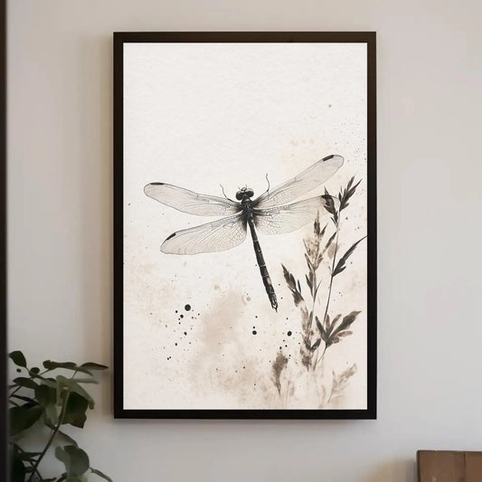 Watercolor Dragonfly with Foliage Canvas Print, Nature-Inspired Wall Art, Botanical Dragonfly Decor, Elegant Home Decor, Ready to Hang Wall Art – Canvas Print