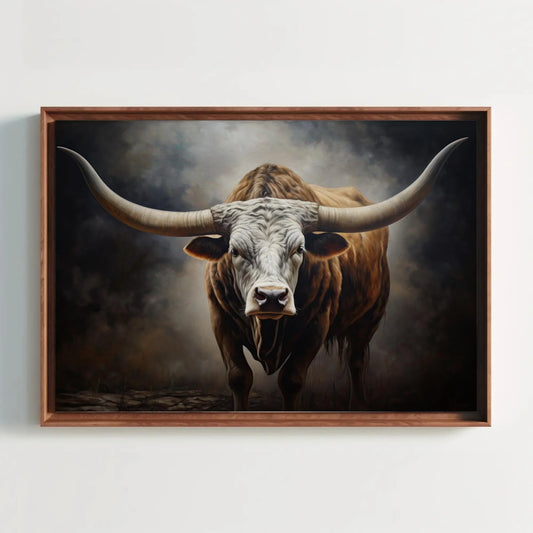 Texas Longhorn Cow Large Canvas Painting Farmhouse Living Room Art Longhorn Painting Wall Art Framed Print Stretched Canvas Ready To Hang Wall Art – Canvas Print