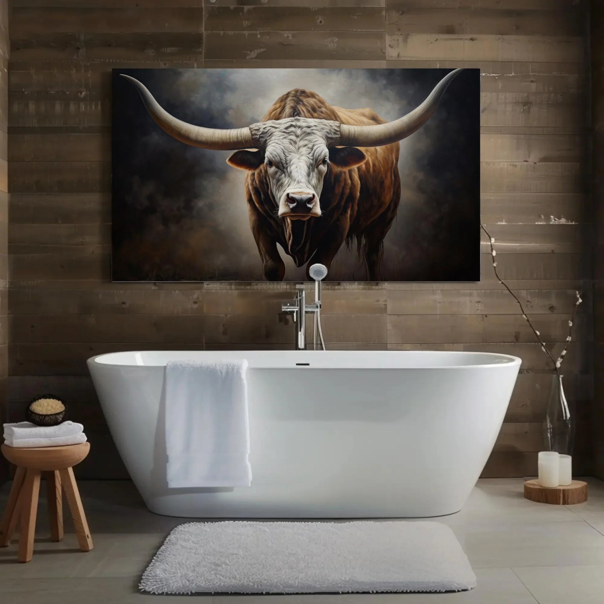 Texas Longhorn Cow Large Canvas Painting Farmhouse Living Room Art Longhorn Painting Wall Art Framed Print Stretched Canvas Ready To Hang Wall Art – Canvas Print