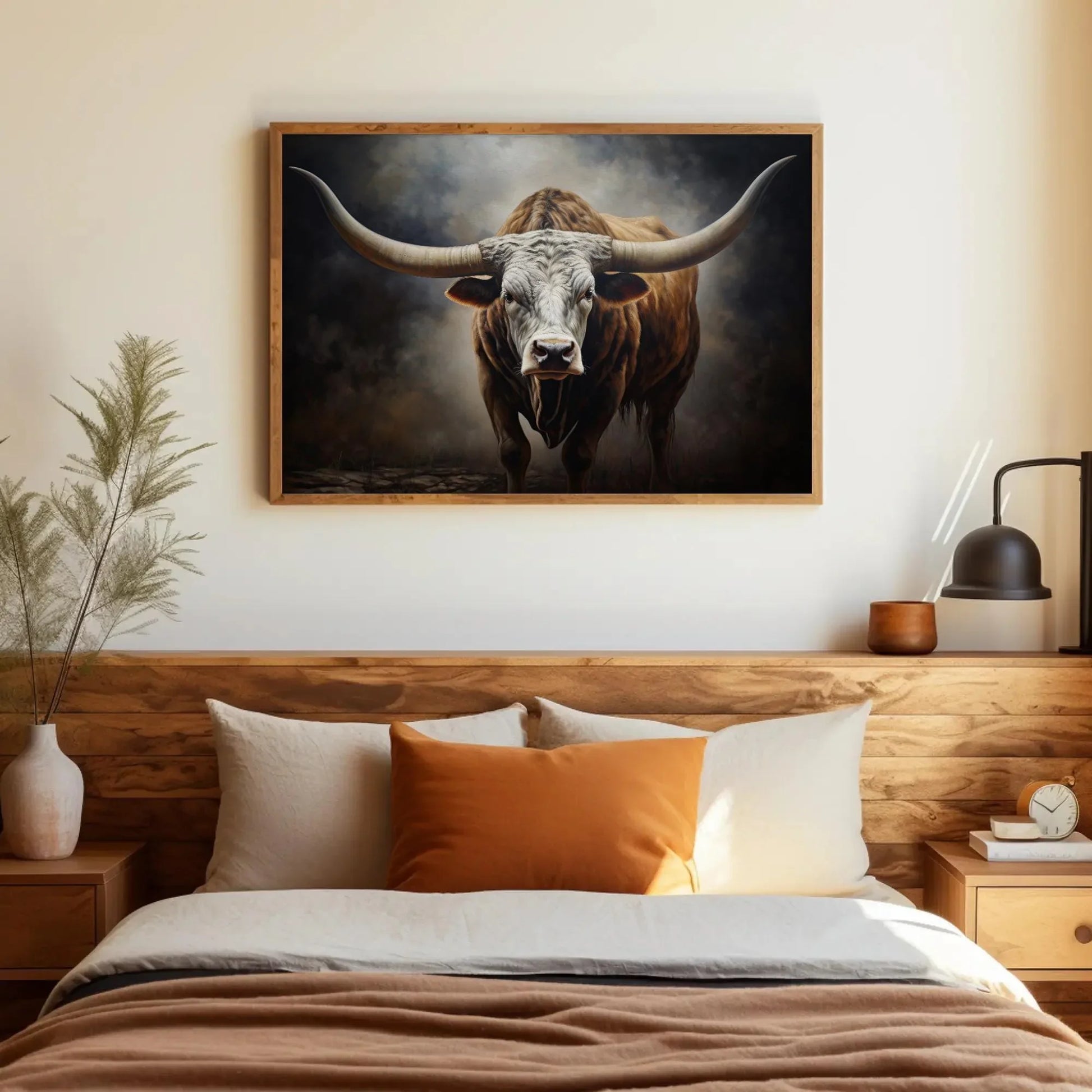 Texas Longhorn Cow Large Canvas Painting Farmhouse Living Room Art Longhorn Painting Wall Art Framed Print Stretched Canvas Ready To Hang Wall Art – Canvas Print
