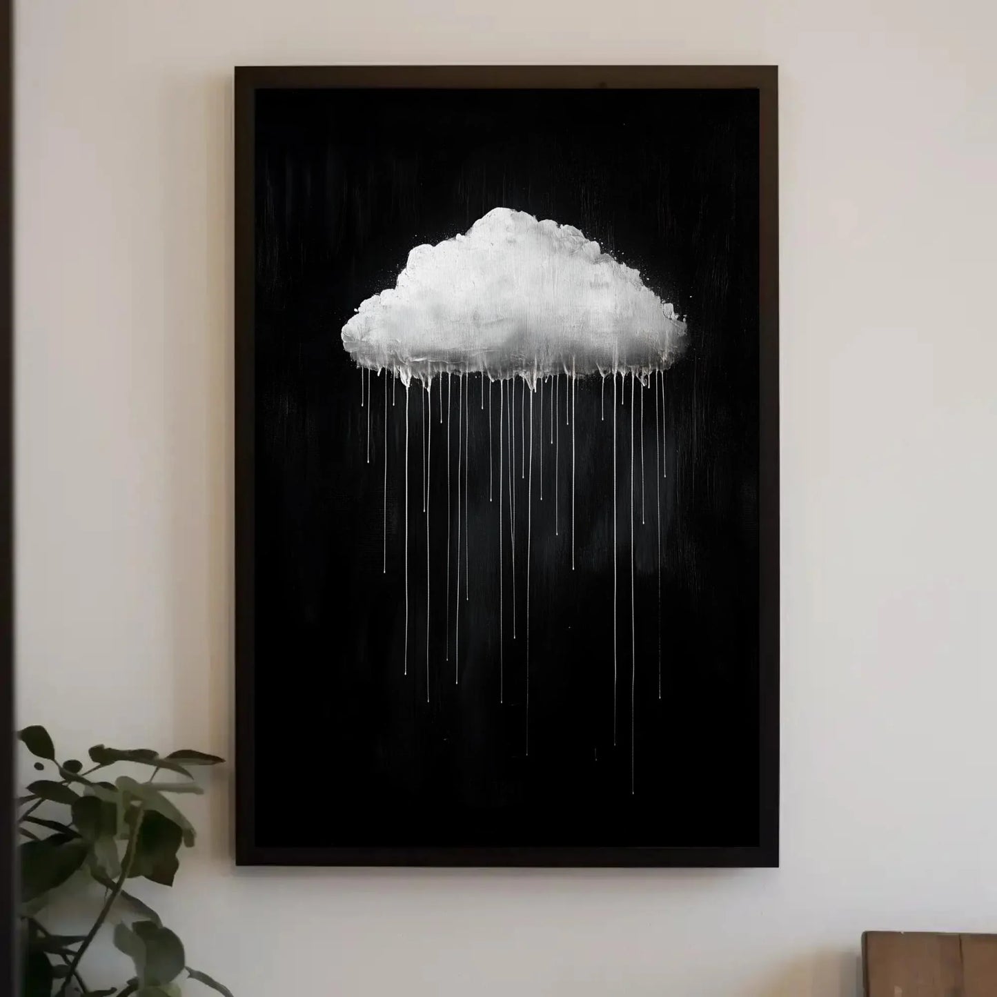 Oversized Dripping Cloud Canvas Wall Art in Monochrome, Minimalist Abstract Sky Painting for Bedroom or Contemporary Interiors Wall Art – Canvas Print