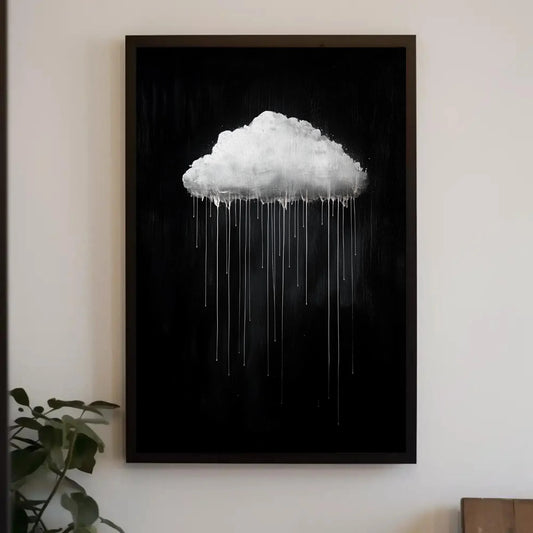 Oversized Dripping Cloud Canvas Wall Art in Monochrome, Minimalist Abstract Sky Painting for Bedroom or Contemporary Interiors Wall Art – Canvas Print