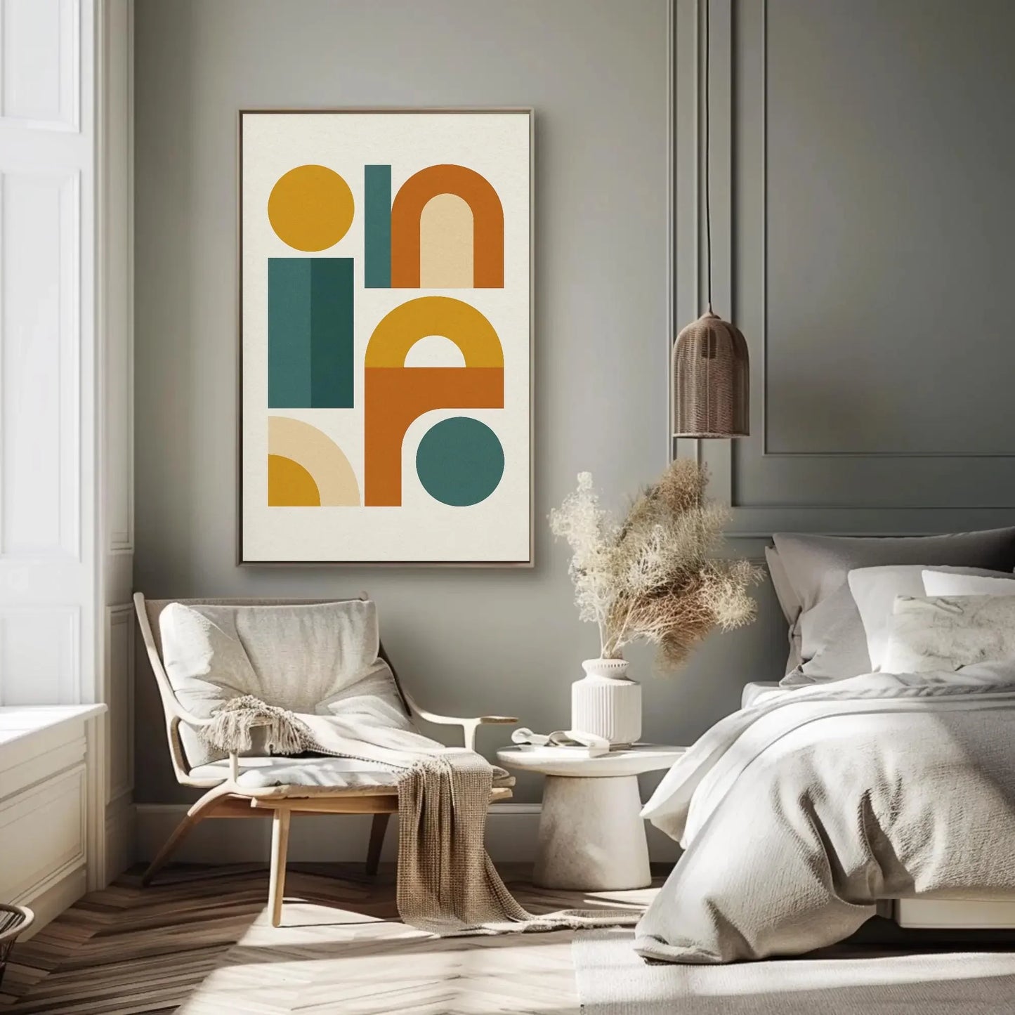 Mid Century Modern Canvas Wall Art, Abstract Geometric Shapes Print, Retro Colorful Bauhaus Style Decor, Scandinavian Minimal Poster Wall Art – Canvas Print