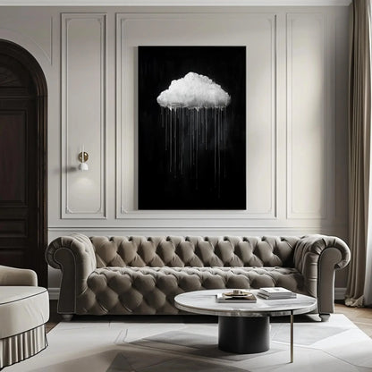 Oversized Dripping Cloud Canvas Wall Art in Monochrome, Minimalist Abstract Sky Painting for Bedroom or Contemporary Interiors Wall Art – Canvas Print