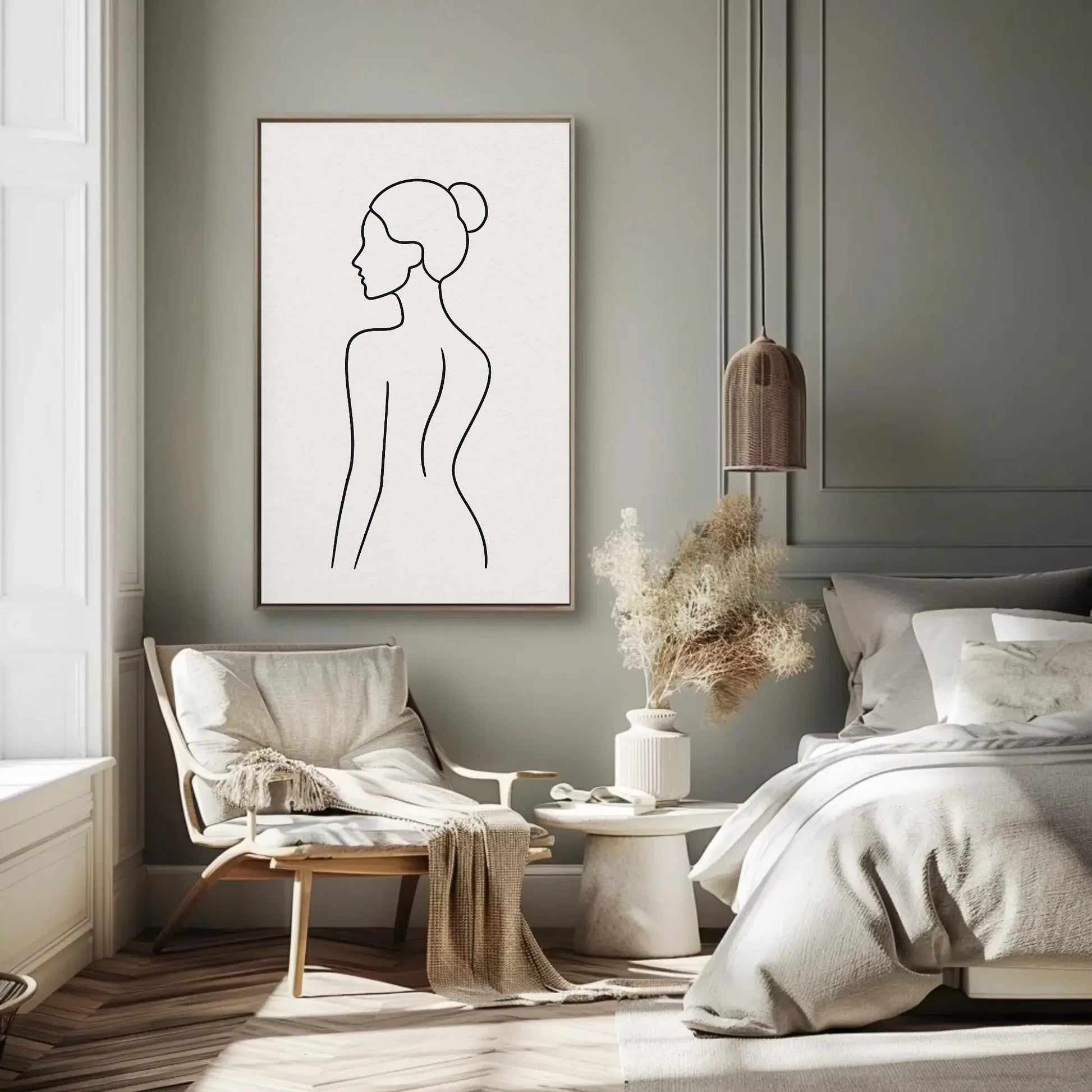 Minimal Female Line Art Canvas Print, Modern Abstract Silhouette Wall Art for Bedroom or Bathroom, Elegant Woman Figure Print Wall Art – Canvas Print