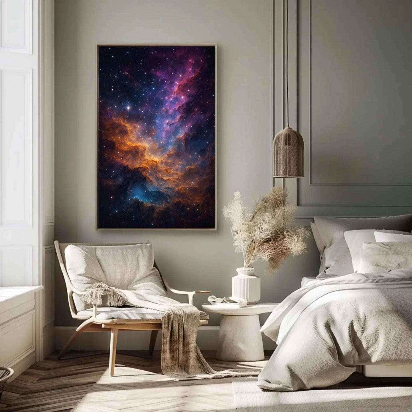 Galaxy Nebula Stars Canvas Wall Art, Cosmic Night Sky Print, Deep Space Universe Decor, Purple Astral Scene for Sci Fi Themed Rooms Wall Art – Canvas Print