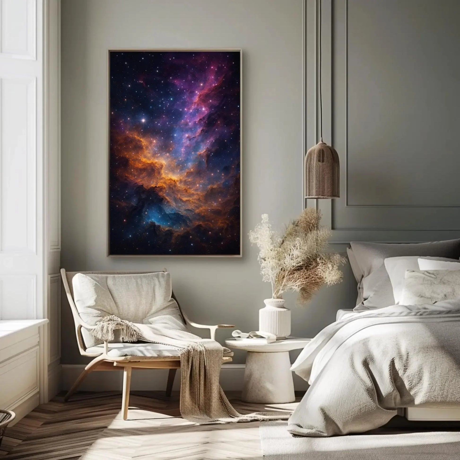 Galaxy Nebula Stars Canvas Wall Art, Cosmic Night Sky Print, Deep Space Universe Decor, Purple Astral Scene for Sci Fi Themed Rooms Wall Art – Canvas Print