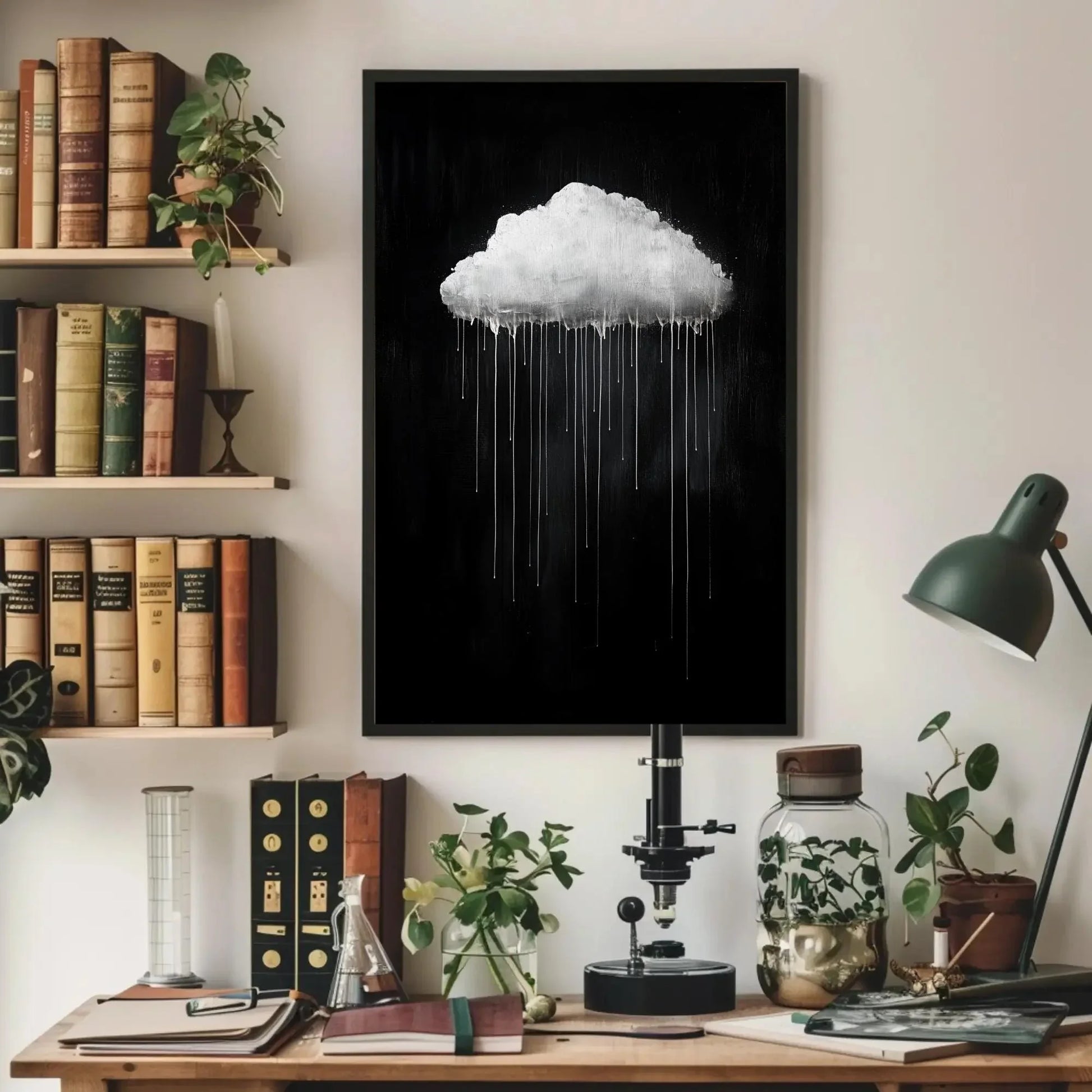 Oversized Dripping Cloud Canvas Wall Art in Monochrome, Minimalist Abstract Sky Painting for Bedroom or Contemporary Interiors Wall Art – Canvas Print
