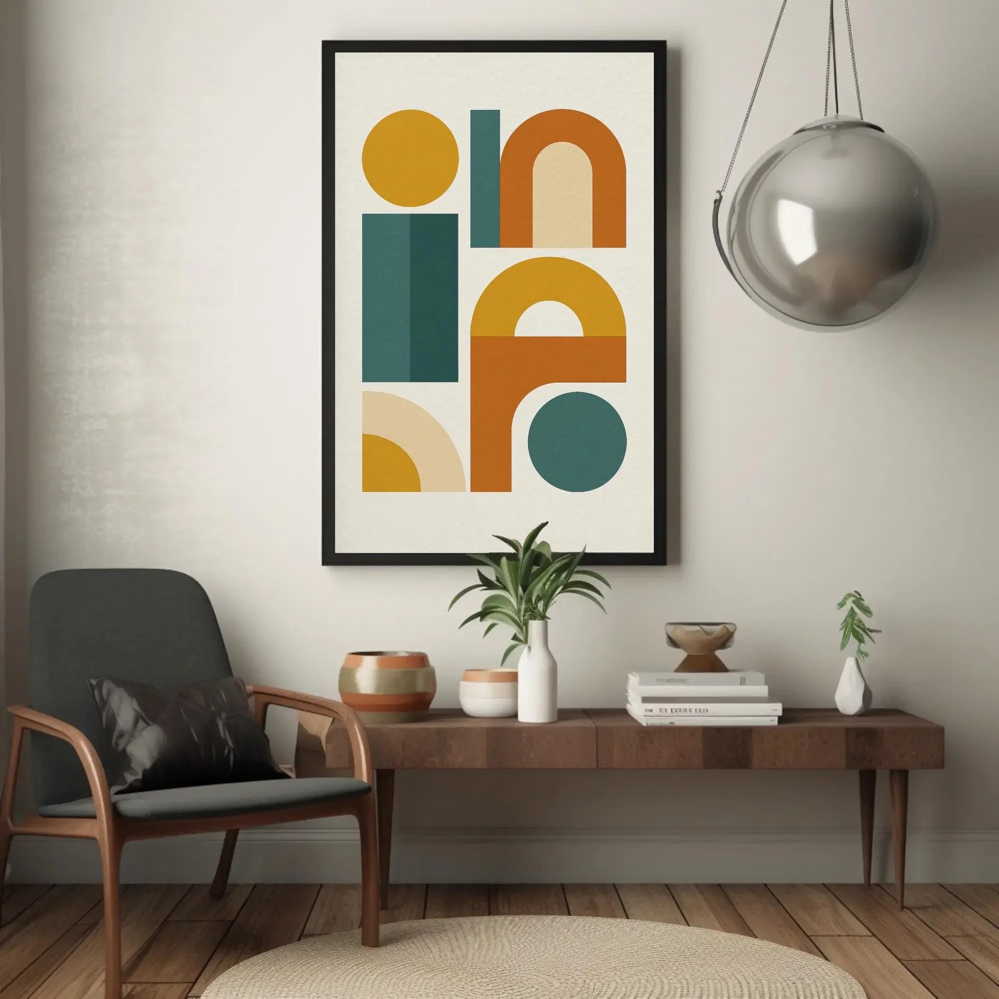Mid Century Modern Canvas Wall Art, Abstract Geometric Shapes Print, Retro Colorful Bauhaus Style Decor, Scandinavian Minimal Poster Wall Art – Canvas Print