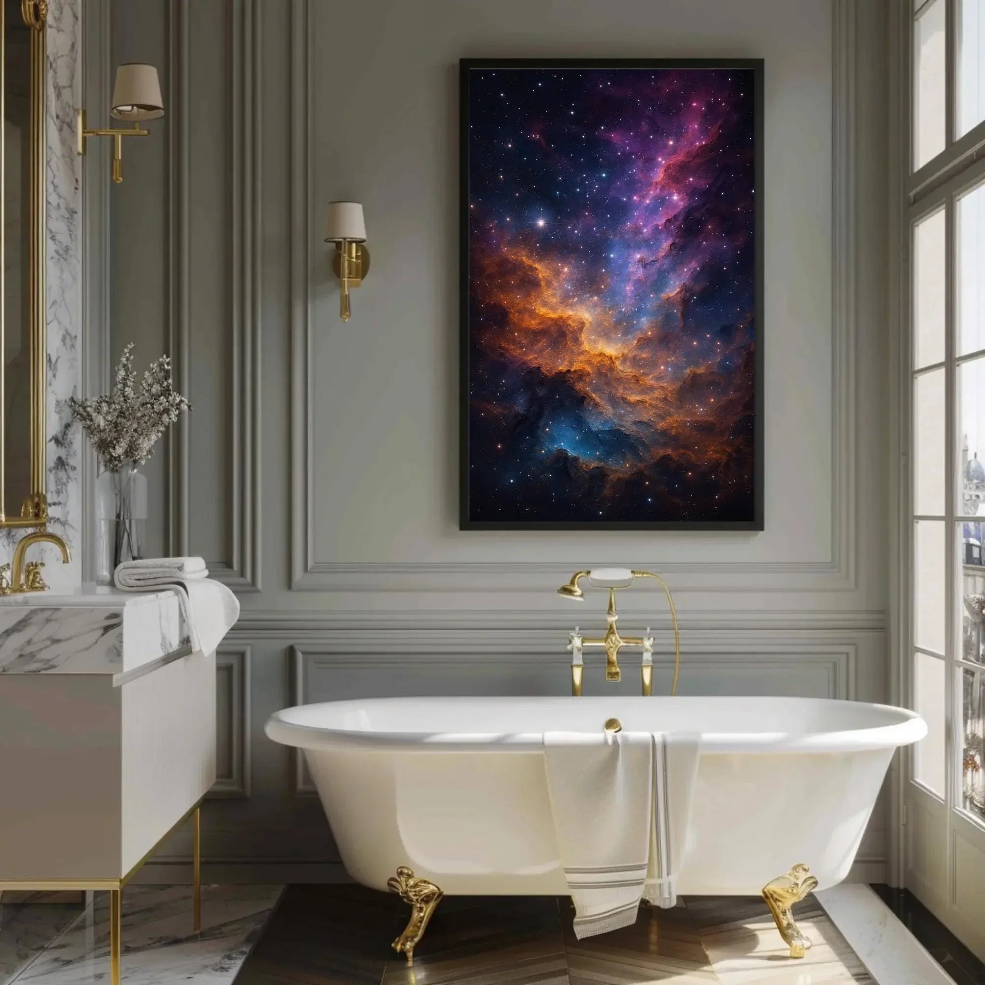 Galaxy Nebula Stars Canvas Wall Art, Cosmic Night Sky Print, Deep Space Universe Decor, Purple Astral Scene for Sci Fi Themed Rooms Wall Art – Canvas Print