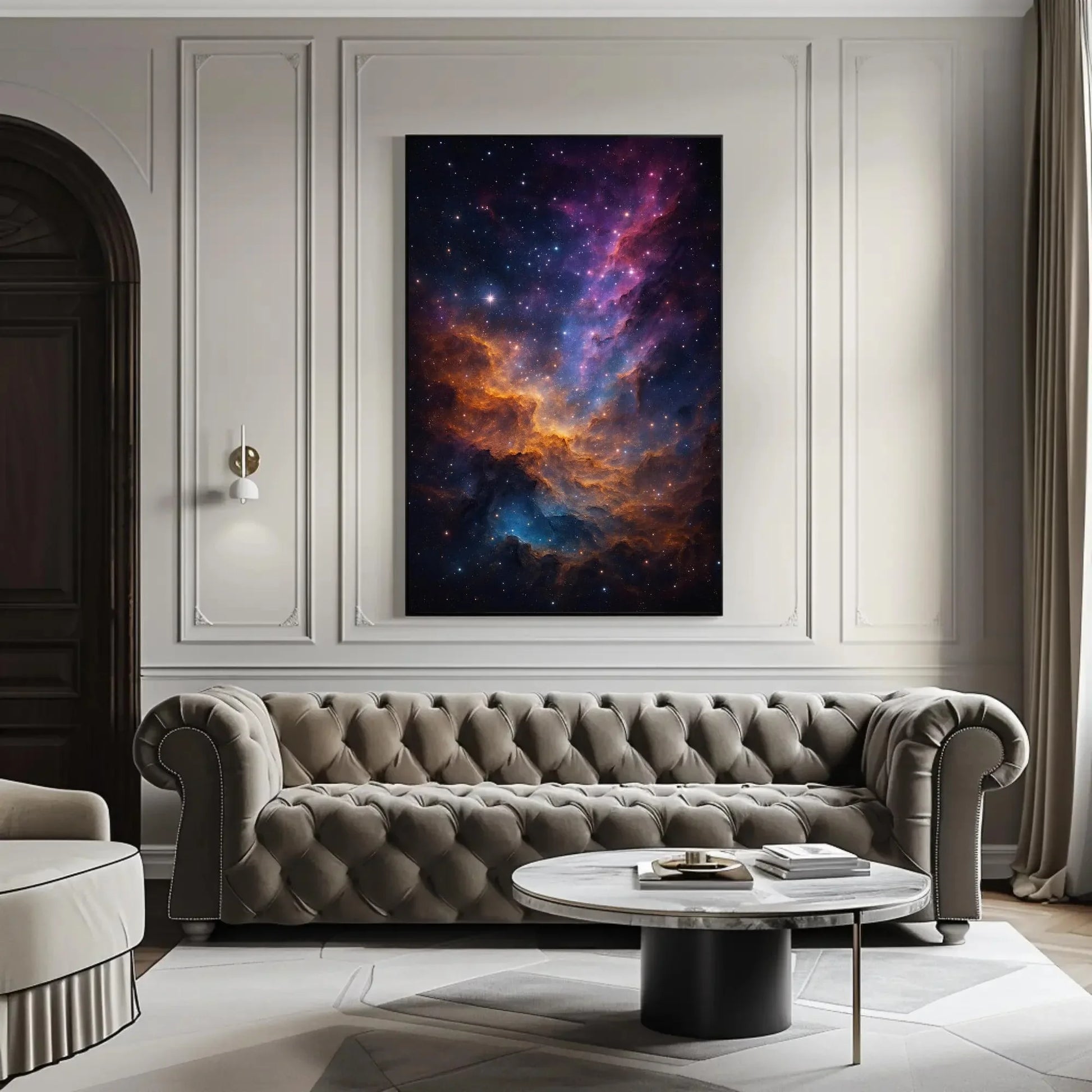 Galaxy Nebula Stars Canvas Wall Art, Cosmic Night Sky Print, Deep Space Universe Decor, Purple Astral Scene for Sci Fi Themed Rooms Wall Art – Canvas Print