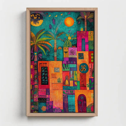 Mexican Town Folk Art Style Canvas Print, Vibrant Mexico Painting, Cultural Wall Art for Living Room or Kitchen Decor Wall Art – Canvas Print