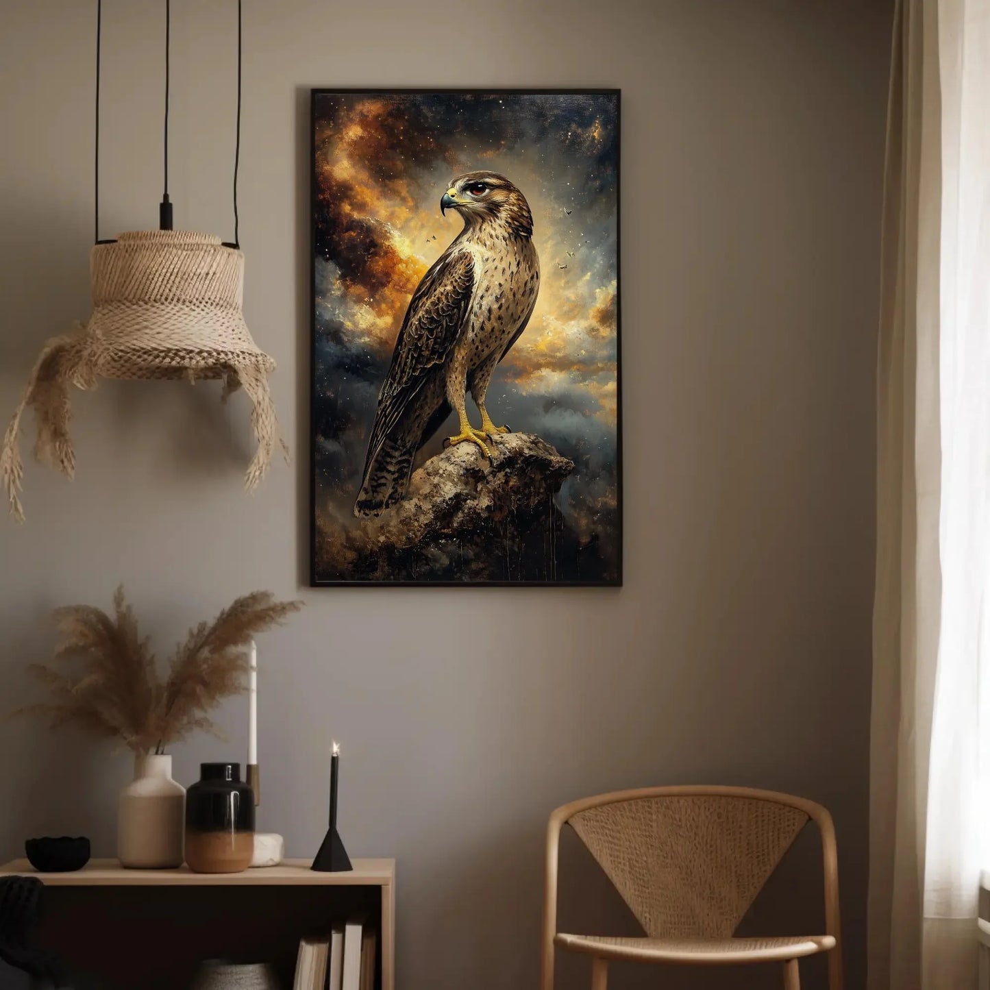 Majestic Falcon Painting Canvas Print | Bird Wall Art | Wildlife Nature Decor | Rustic Falcon Artwork | Ready to Hang Wall Art – Canvas Print
