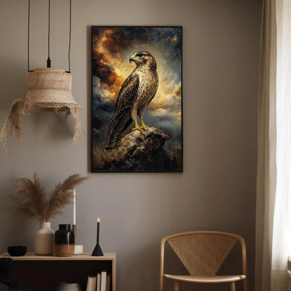 Majestic Falcon Painting Canvas Print | Bird Wall Art | Wildlife Nature Decor | Rustic Falcon Artwork | Ready to Hang Wall Art – Canvas Print