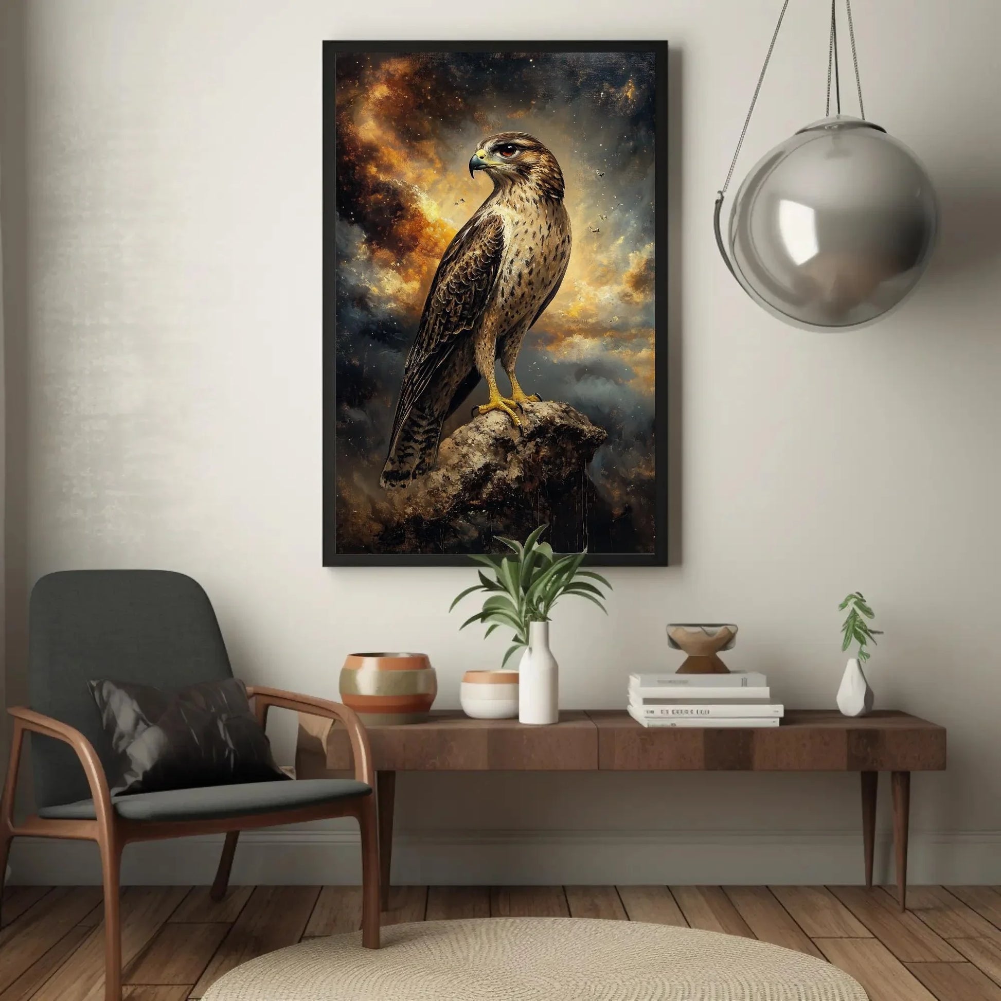 Majestic Falcon Painting Canvas Print | Bird Wall Art | Wildlife Nature Decor | Rustic Falcon Artwork | Ready to Hang Wall Art – Canvas Print