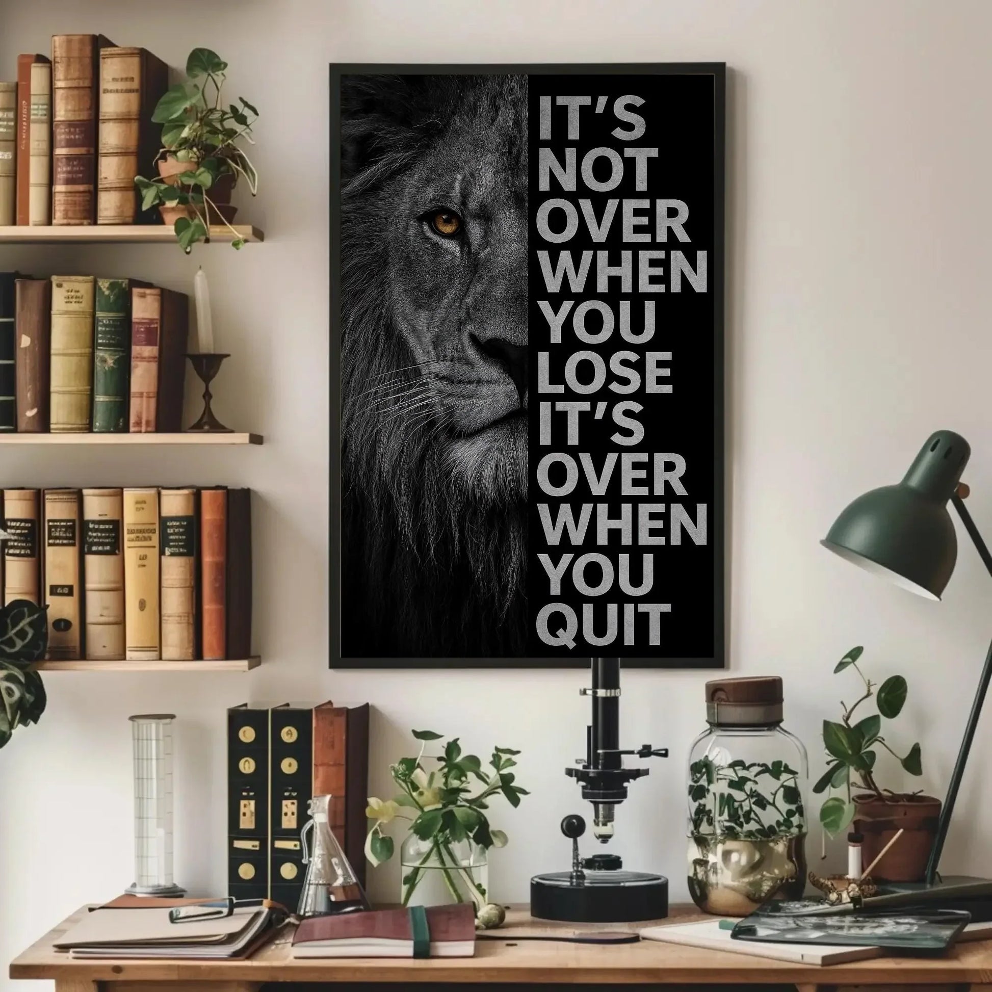 Motivational Lion Canvas Print, Extra Large Black and White Wall Art with Quote, Bold Office or Gym Decor for Men’s Spaces Success Mindset Wall Art – Canvas Print