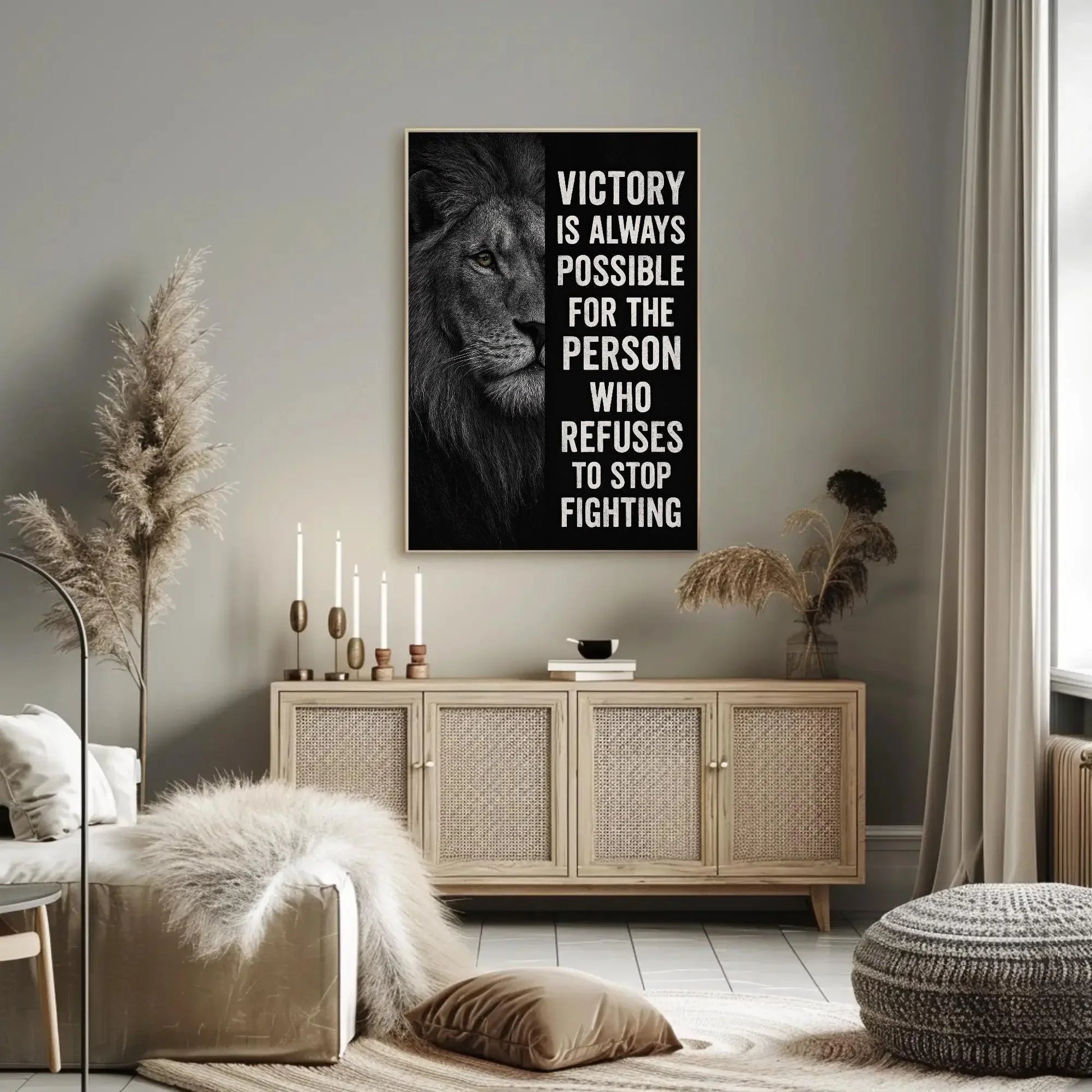 Lion Motivational Quote Canvas Print, Extra Large Gym Wall Art for Men, Bold Office Decor with Powerful Animal Design, Man Cave Piece Wall Art – Canvas Print