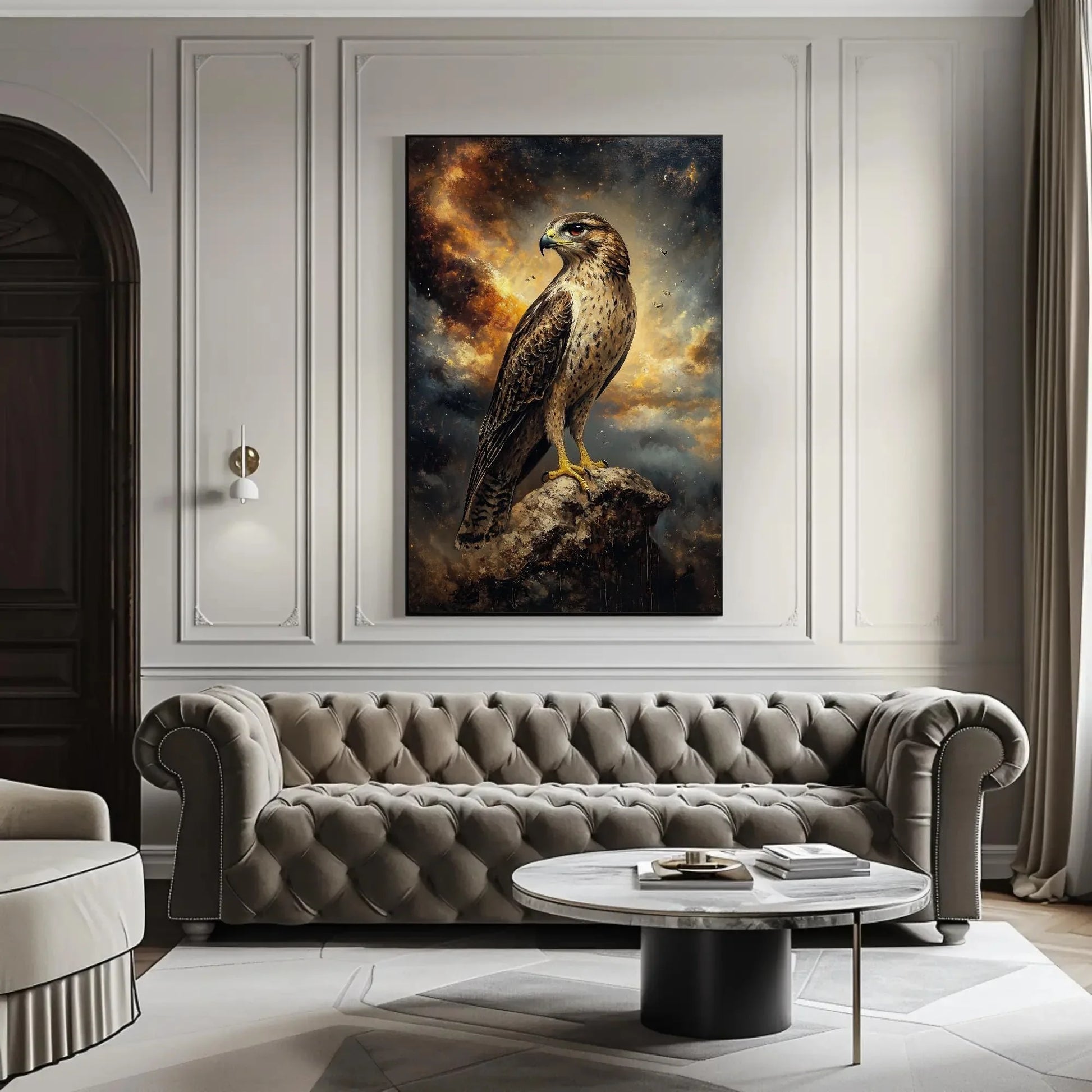Majestic Falcon Painting Canvas Print | Bird Wall Art | Wildlife Nature Decor | Rustic Falcon Artwork | Ready to Hang Wall Art – Canvas Print