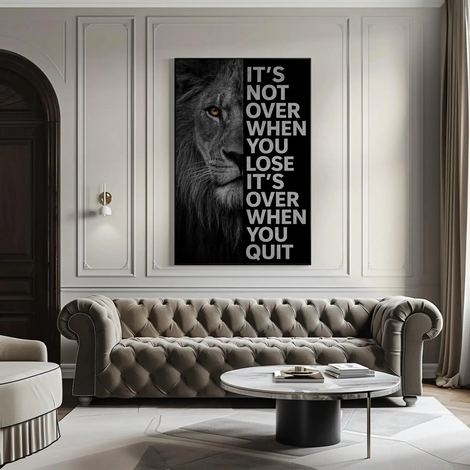 Motivational Lion Canvas Print, Extra Large Black and White Wall Art with Quote, Bold Office or Gym Decor for Men’s Spaces Success Mindset Wall Art – Canvas Print
