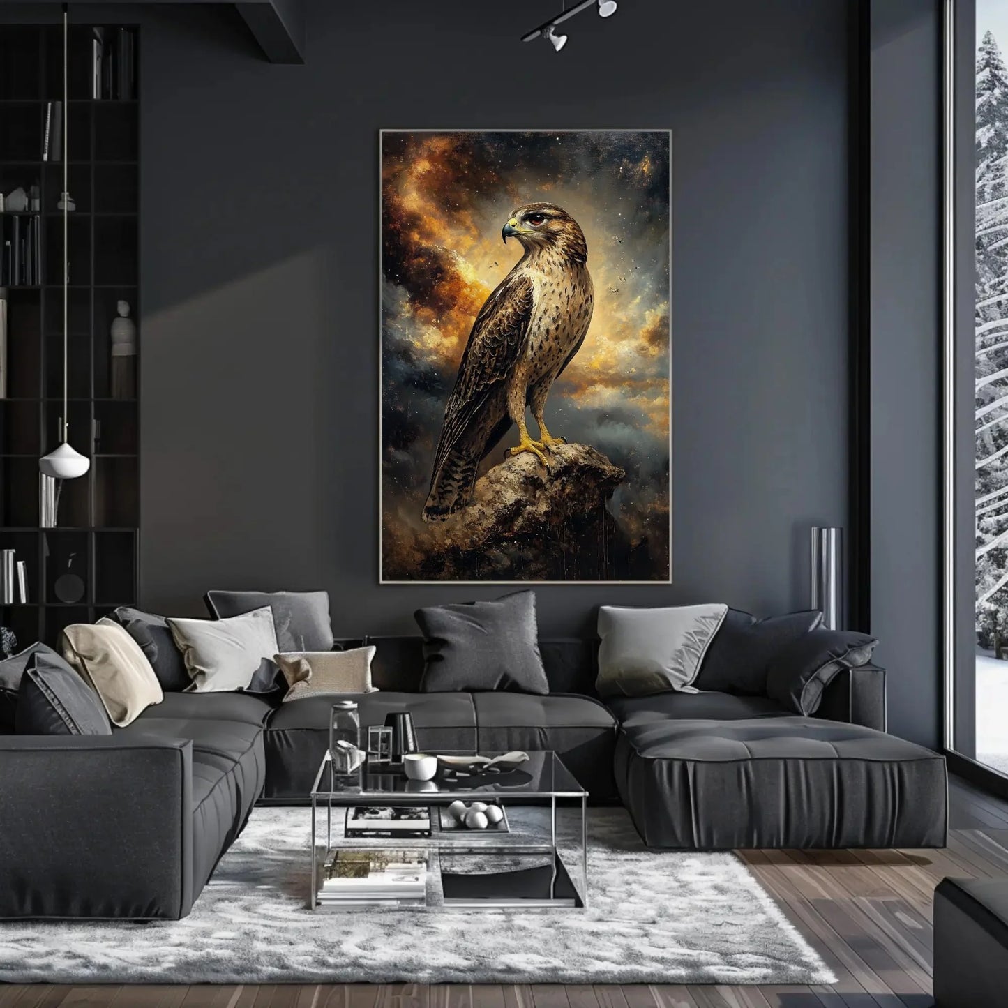 Majestic Falcon Painting Canvas Print | Bird Wall Art | Wildlife Nature Decor | Rustic Falcon Artwork | Ready to Hang Wall Art – Canvas Print