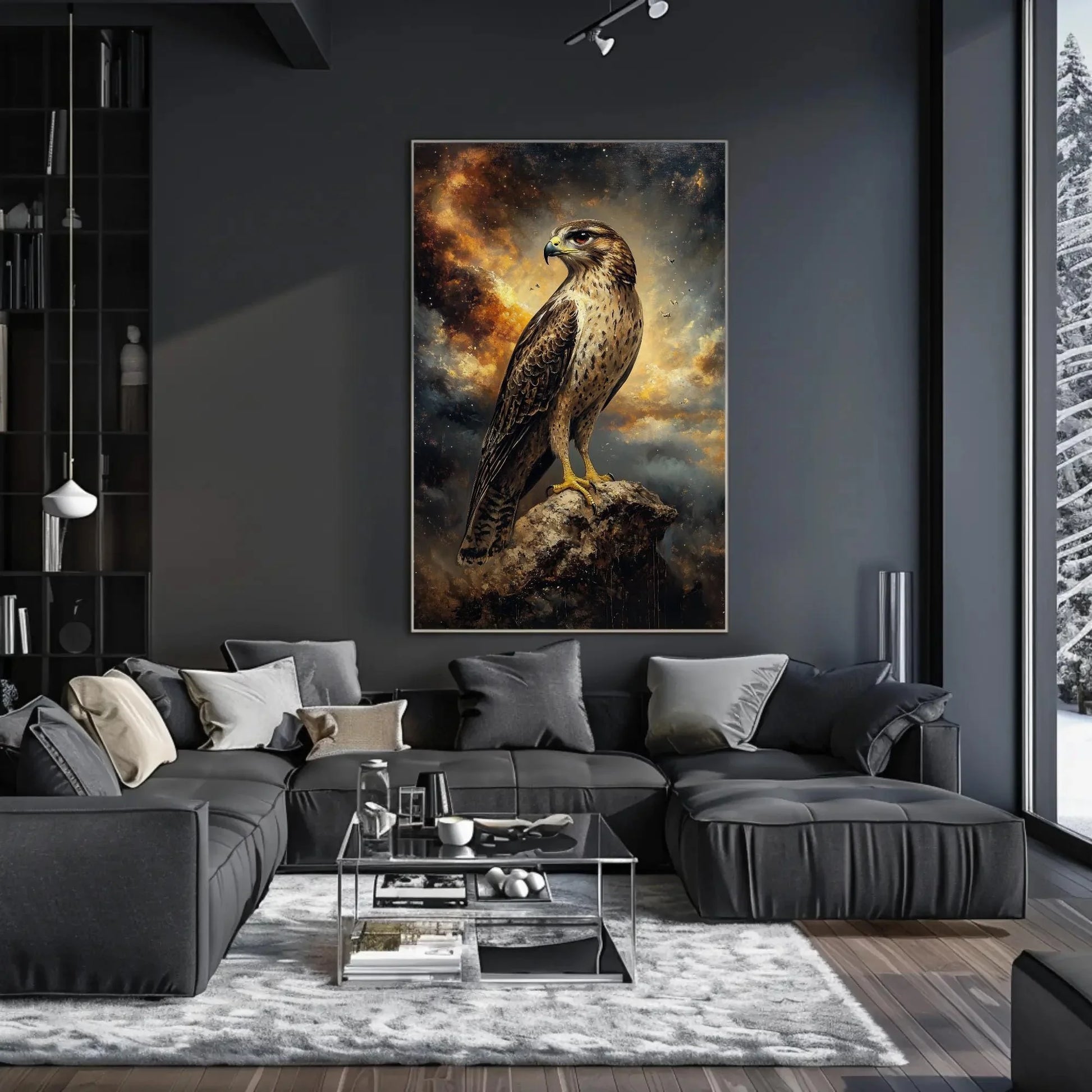 Majestic Falcon Painting Canvas Print | Bird Wall Art | Wildlife Nature Decor | Rustic Falcon Artwork | Ready to Hang Wall Art – Canvas Print