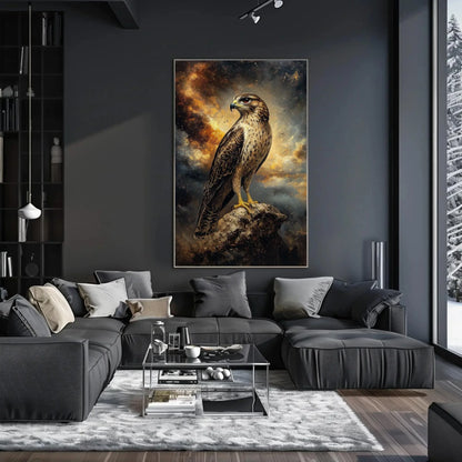 Majestic Falcon Painting Canvas Print | Bird Wall Art | Wildlife Nature Decor | Rustic Falcon Artwork | Ready to Hang Wall Art – Canvas Print