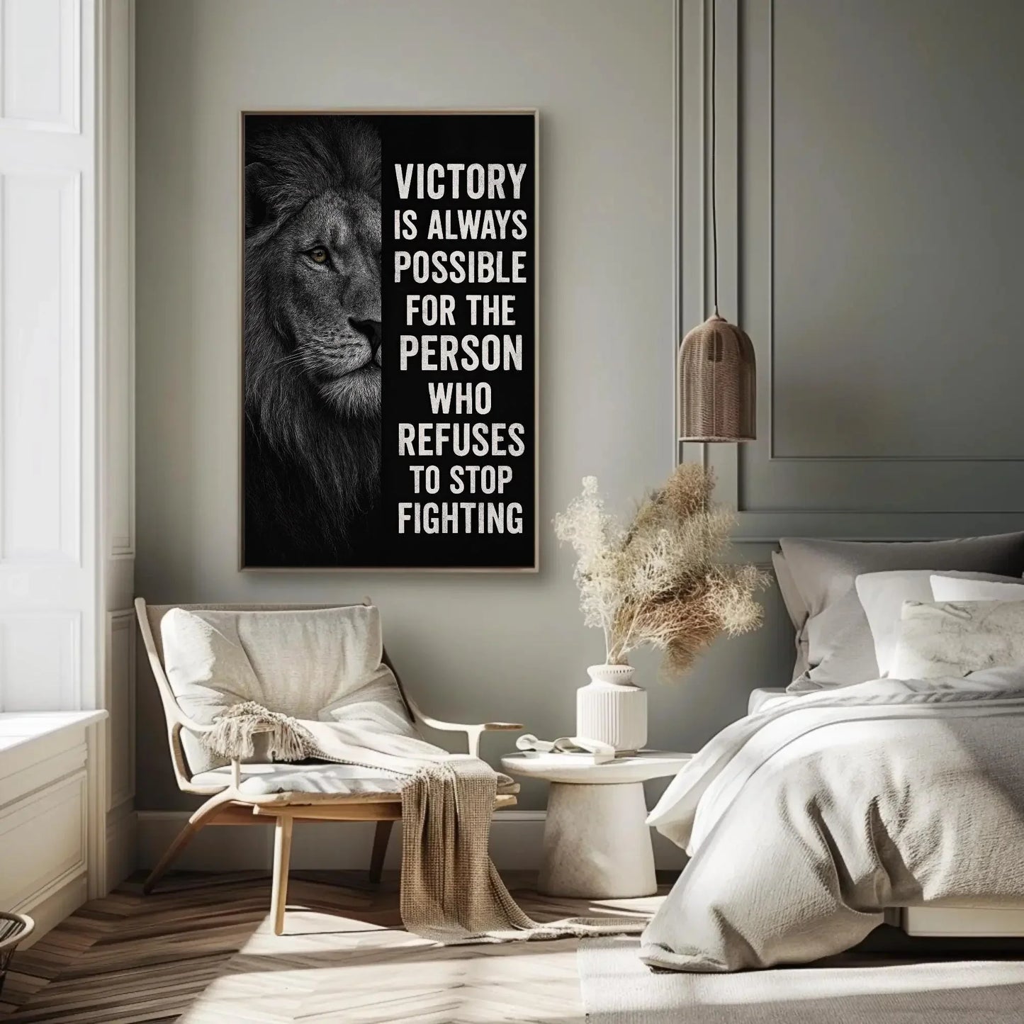 Lion Motivational Quote Canvas Print, Extra Large Gym Wall Art for Men, Bold Office Decor with Powerful Animal Design, Man Cave Piece Wall Art – Canvas Print