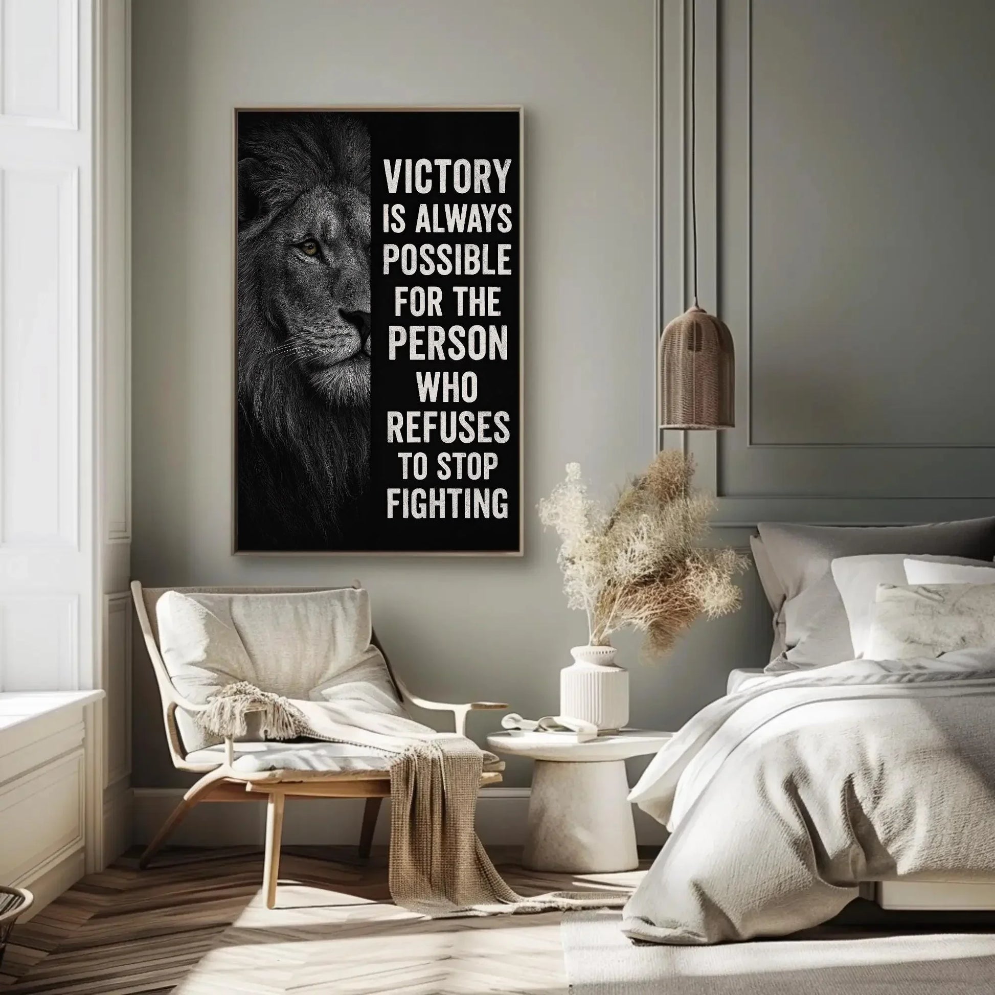 Lion Motivational Quote Canvas Print, Extra Large Gym Wall Art for Men, Bold Office Decor with Powerful Animal Design, Man Cave Piece Wall Art – Canvas Print