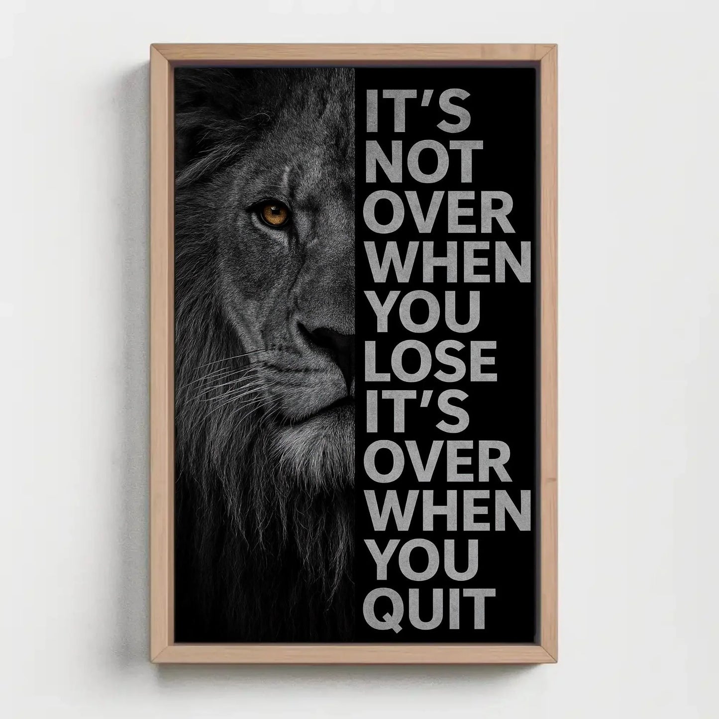 Motivational Lion Canvas Print, Extra Large Black and White Wall Art with Quote, Bold Office or Gym Decor for Men’s Spaces Success Mindset Wall Art – Canvas Print