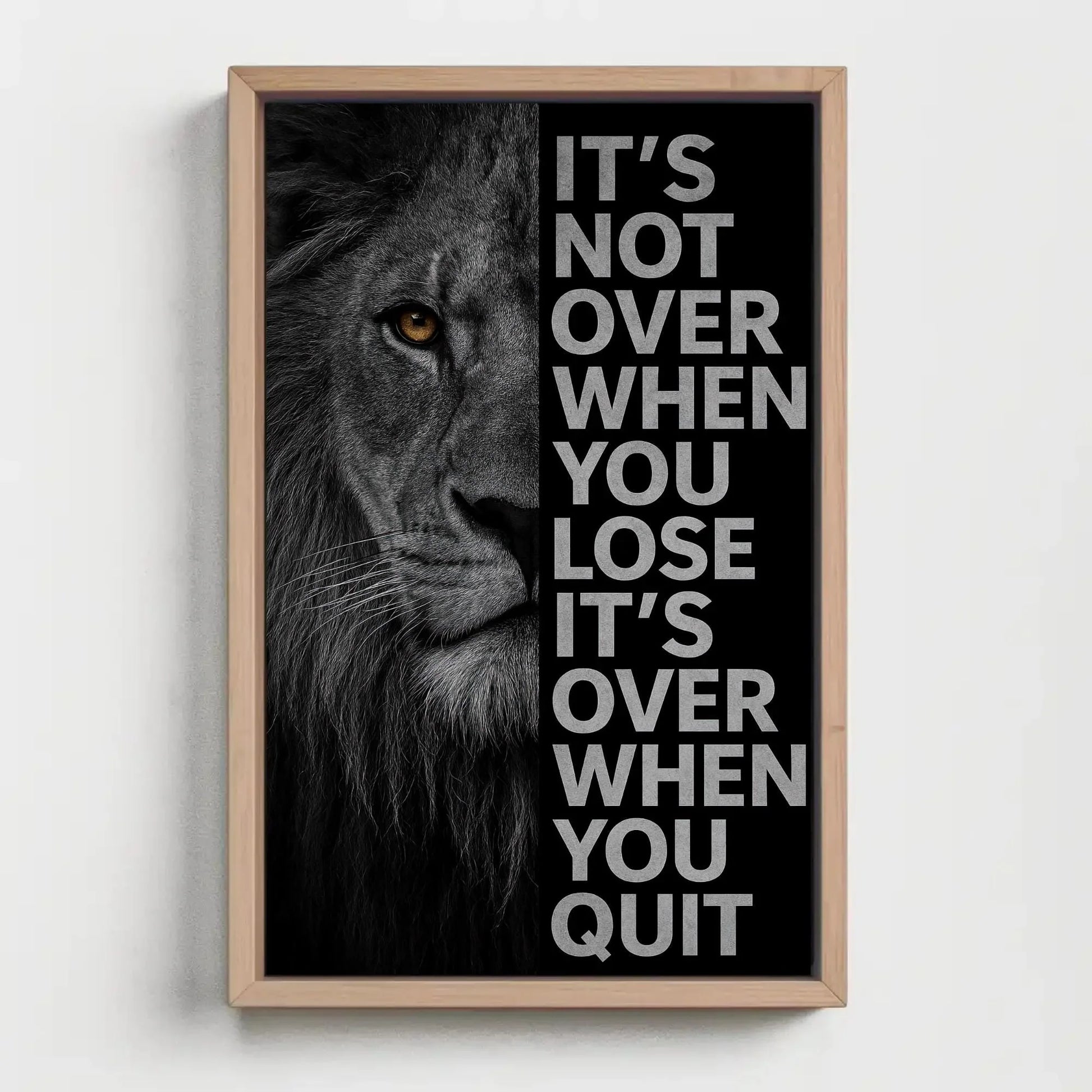 Motivational Lion Canvas Print, Extra Large Black and White Wall Art with Quote, Bold Office or Gym Decor for Men’s Spaces Success Mindset Wall Art – Canvas Print