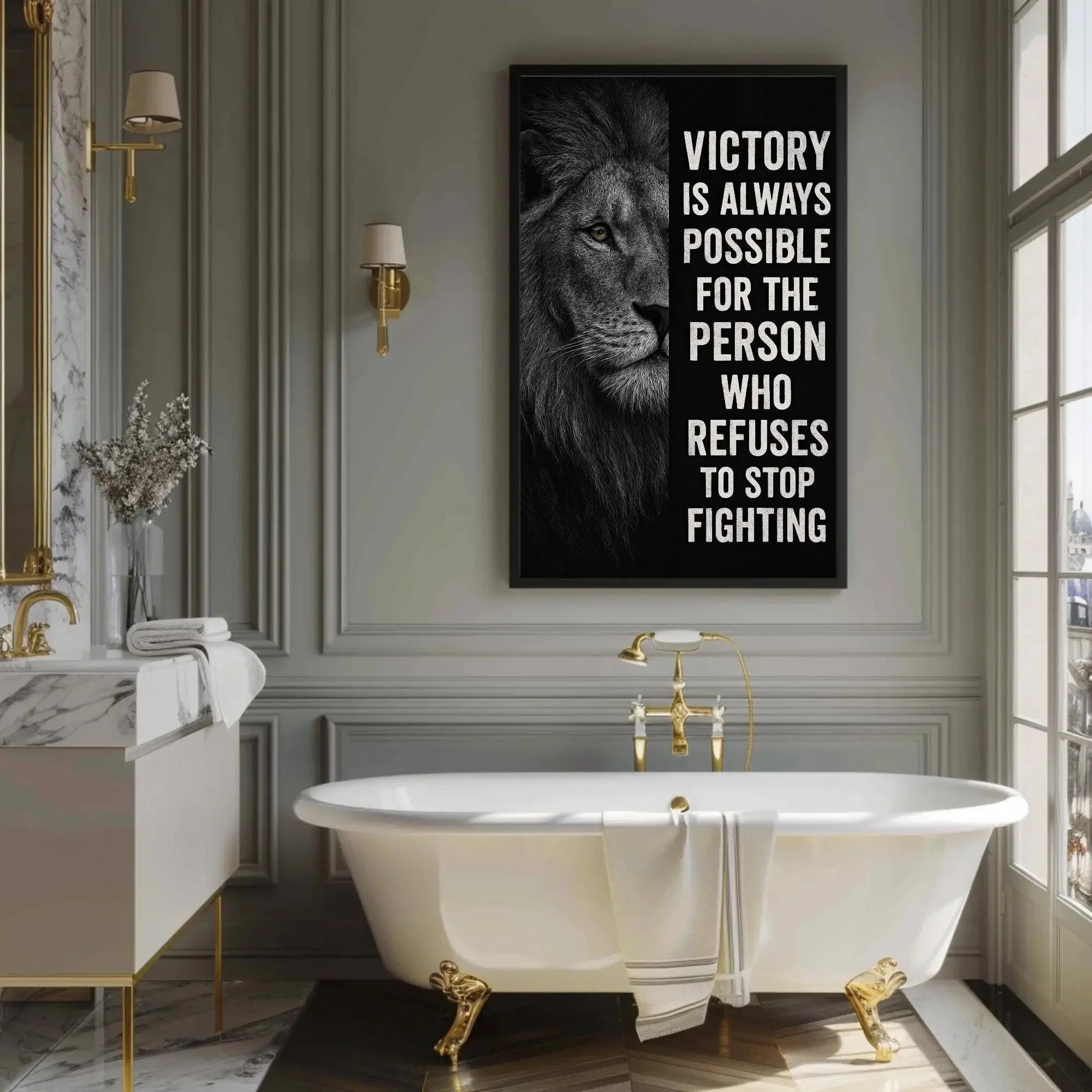 Lion Motivational Quote Canvas Print, Extra Large Gym Wall Art for Men, Bold Office Decor with Powerful Animal Design, Man Cave Piece Wall Art – Canvas Print