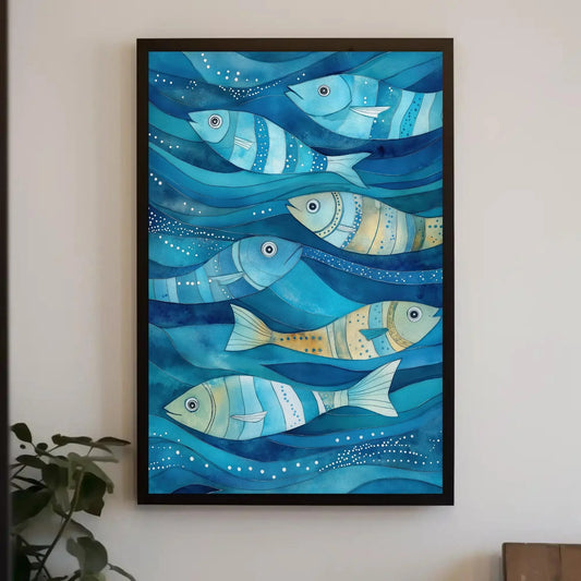Underwater Fish Canvas Print, Extra Large Colorful Striped Fish Painting, Ocean Wall Art for Bedroom, Office, Living Room, or Café Decor Wall Art – Canvas Print