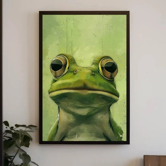 Chic Green Frog Canvas Print, Extra Large Whimsical Animal Wall Art, Modern Minimalist Decor for Bathroom, Nursery, or Nature-Themed Home Wall Art – Canvas Print