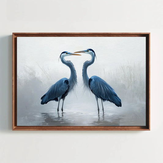Minimalist Heron Canvas Print, Extra Large Blue Bird Wall Art, Soft Nature-Inspired Painting for Calm Living Room or Zen Interior Decor Wall Art – Canvas Print