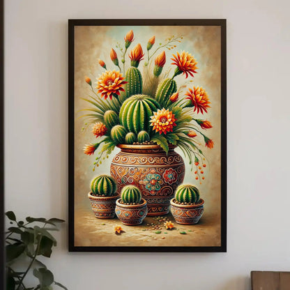 Mexican Cactus Canvas Poster, Botanical Desert Landscape Print, Traditional Mexican Floral Wall Art, Cultural Home Decor Gift, Frameless Art Wall Art – Canvas Print