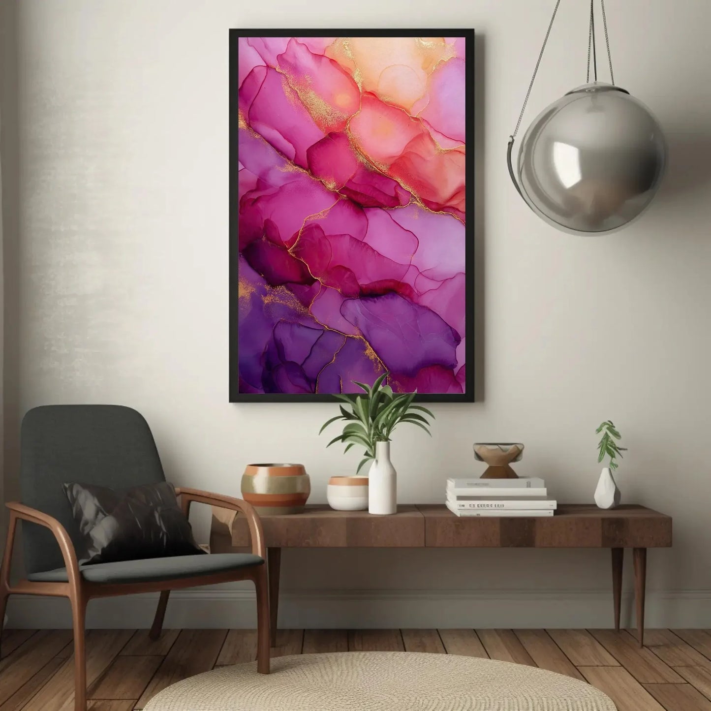 Pink and Purple Abstract Canvas Print, Extra Large Alcohol Ink Wall Art with Gold Accents, Modern Elegant Decor Bedroom, Office, Living Room Wall Art – Canvas Print