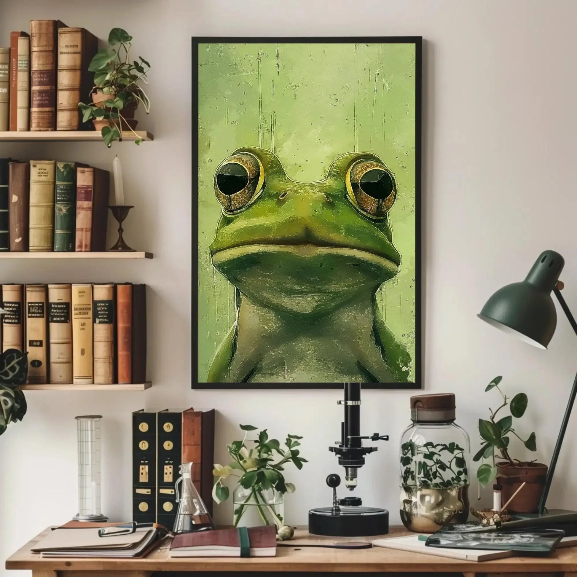 Chic Green Frog Canvas Print, Extra Large Whimsical Animal Wall Art, Modern Minimalist Decor for Bathroom, Nursery, or Nature-Themed Home Wall Art – Canvas Print