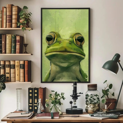 Chic Green Frog Canvas Print, Extra Large Whimsical Animal Wall Art, Modern Minimalist Decor for Bathroom, Nursery, or Nature-Themed Home Wall Art – Canvas Print