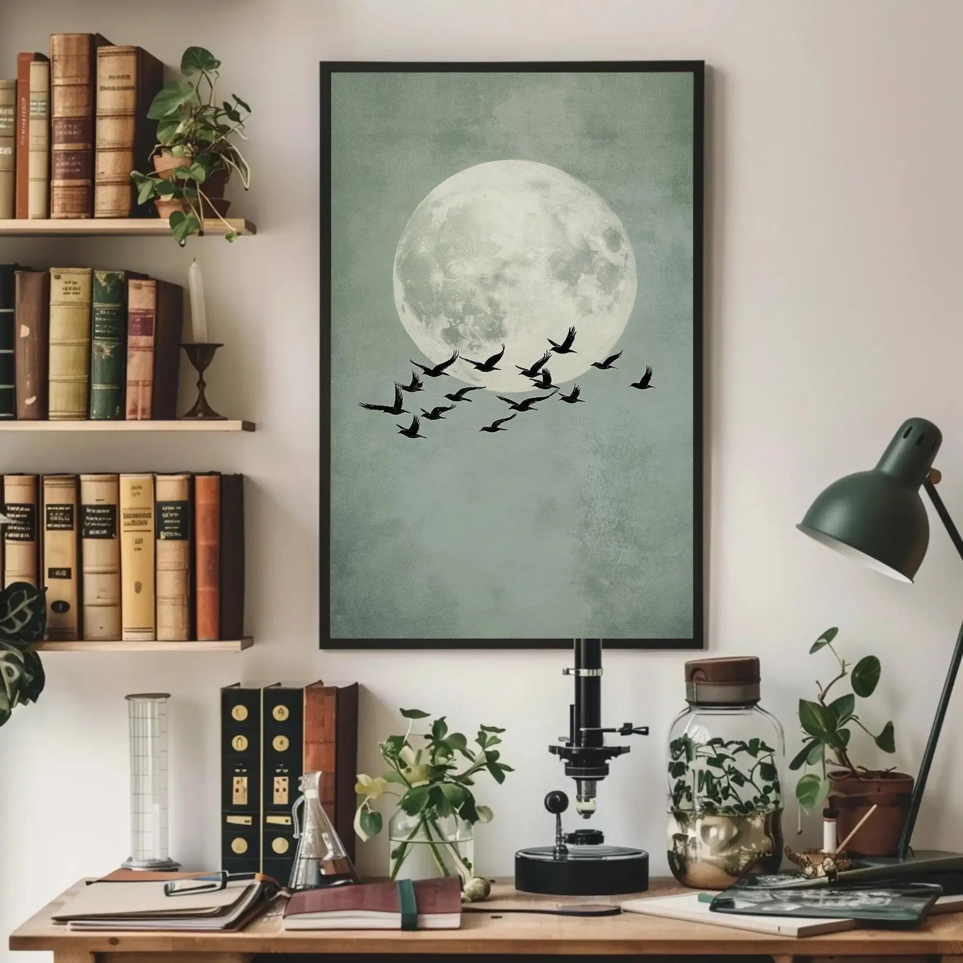 Sage Green Japandi Sun and Birds Canvas Print, Large, Abstract Wall Art, Minimalist Nature Decor for Bedroom, Office, or Zen Living Space Wall Art – Canvas Print
