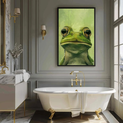 Chic Green Frog Canvas Print, Extra Large Whimsical Animal Wall Art, Modern Minimalist Decor for Bathroom, Nursery, or Nature-Themed Home Wall Art – Canvas Print