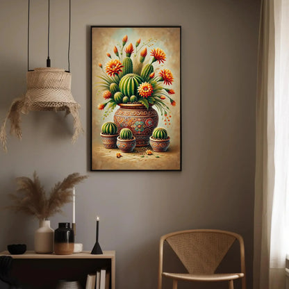 Mexican Cactus Canvas Poster, Botanical Desert Landscape Print, Traditional Mexican Floral Wall Art, Cultural Home Decor Gift, Frameless Art Wall Art – Canvas Print